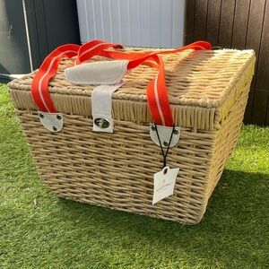 NWT Hearth & Hand Woven Picnic Basket with Red Orange Straps